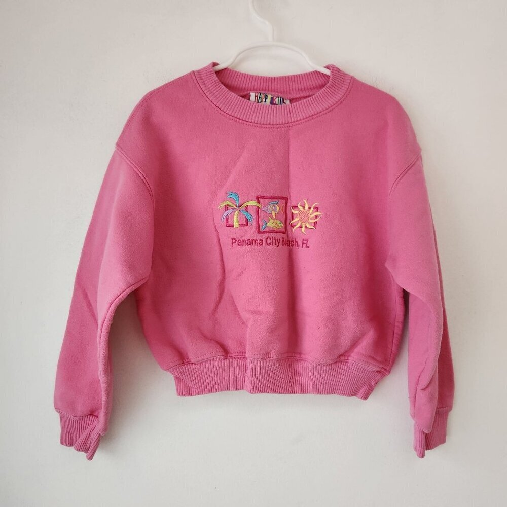 VTG Happy Kids USA Pink Crewneck Sweatshirt Panama City Beach FL Girls S